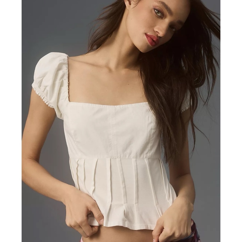 Anthropologie NWT Puffed Cap Sleeve Corset Top White Large